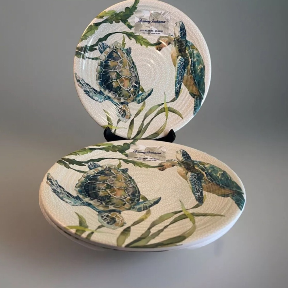 Tommy Bahama Sea Turtle Melamine 11” Dinner Plates Set of  4 New Coastal Ocean